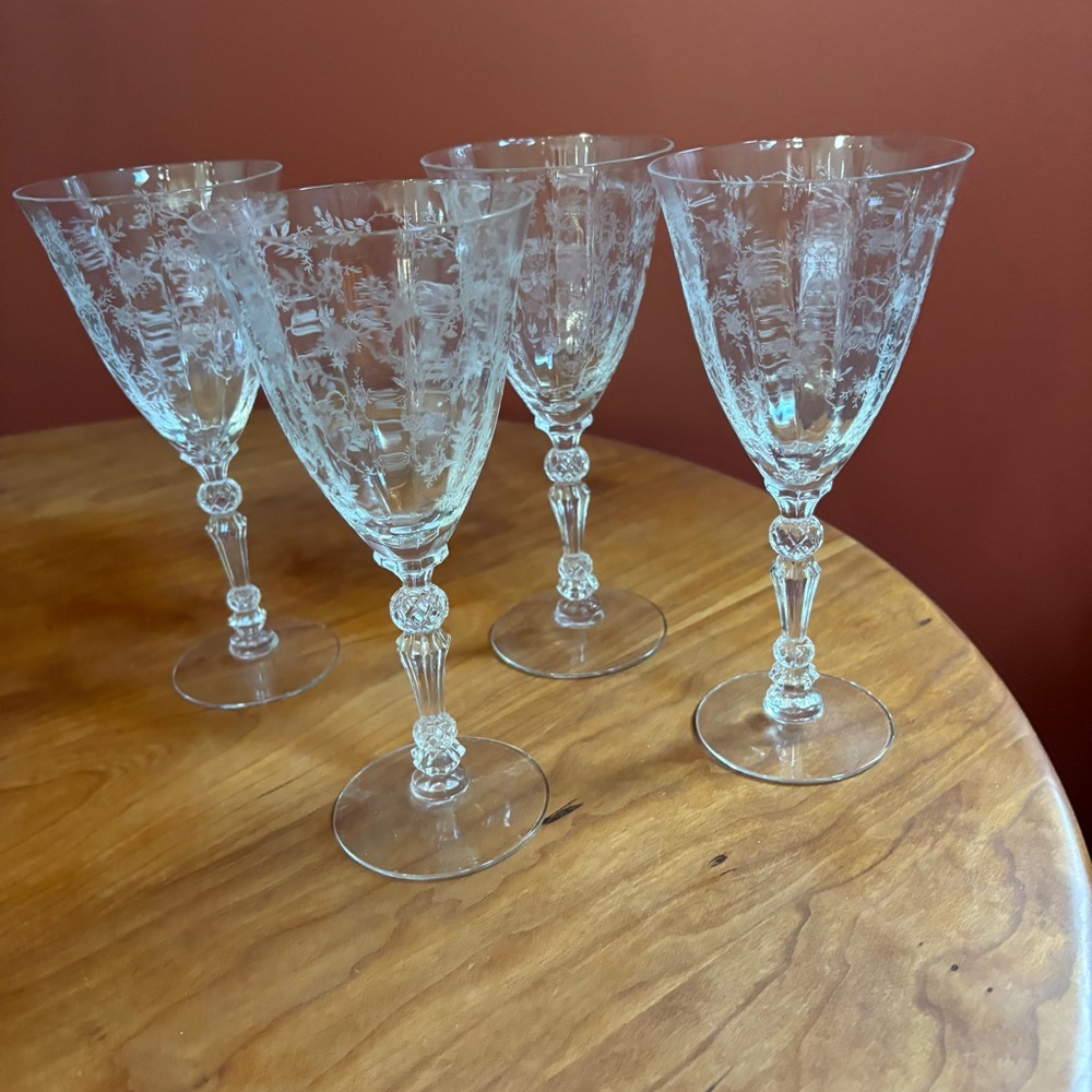 4 Fostoria Chintz Etched Water Goblets